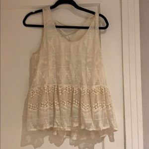 Sheer Ivory Tribal Top with Lace-up Back